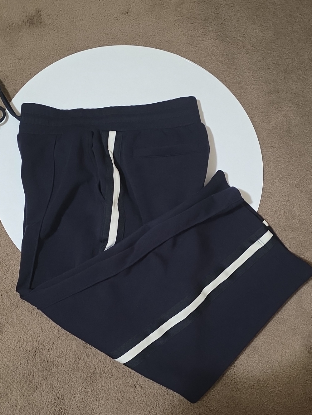 Navy Track Pants with White Contrast Stripes